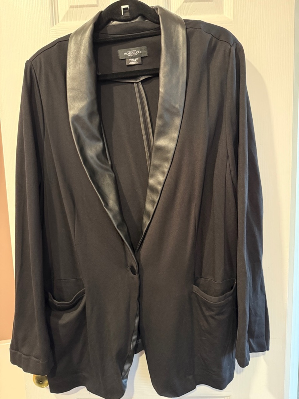 Michel Studio Black Blazer with Faux Leather Shawl Collar